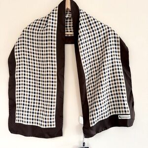 NWT Aquascutum London Silk Club‎ Check Scarf Brown Navy Cream